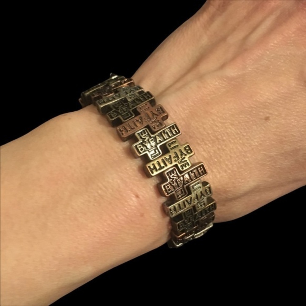 Metal Crosses “Live By Faith” Bracelet